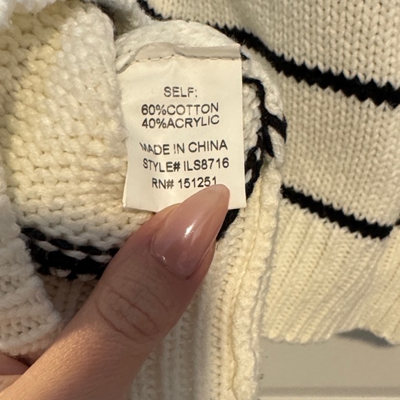 Orla Kiely Cream V-Neck Sweater with Black Stripes - Picture 4 of 4